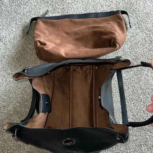 Sondra Roberts Squared Vegan Leather Tote Satchel Black Shoulder Bag Purse Large - Picture 10 of 12